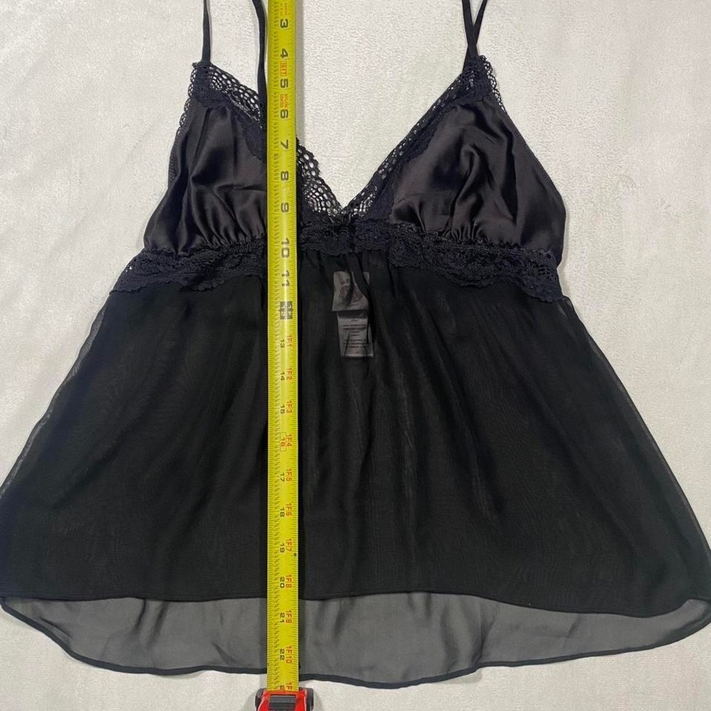 Babydoll Y2K Black Lace Trim Tank Top Chemise‎ Sheer Fairy Festival Lingerie - Picture 4 of 5